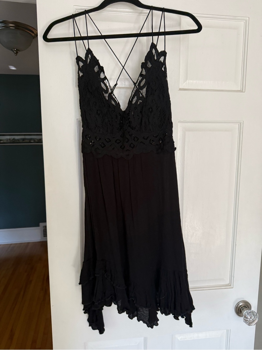 Free People Black Lace-Detail Mini Dress